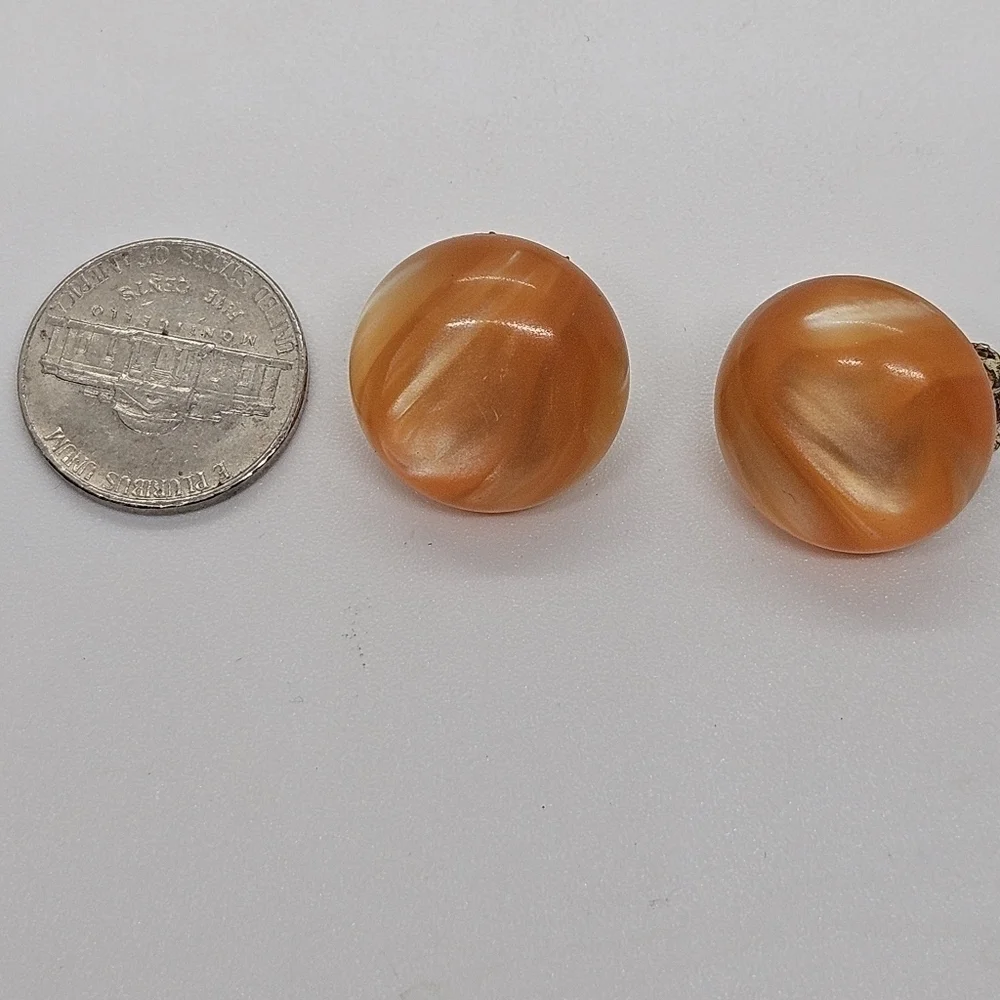 vintage light orange pearlescent button clip on earrings